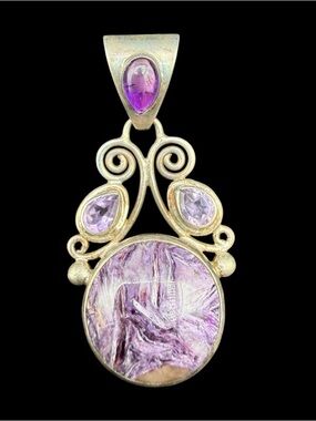 Sajen Sterling Silver Charoite & Amethyst Pendant